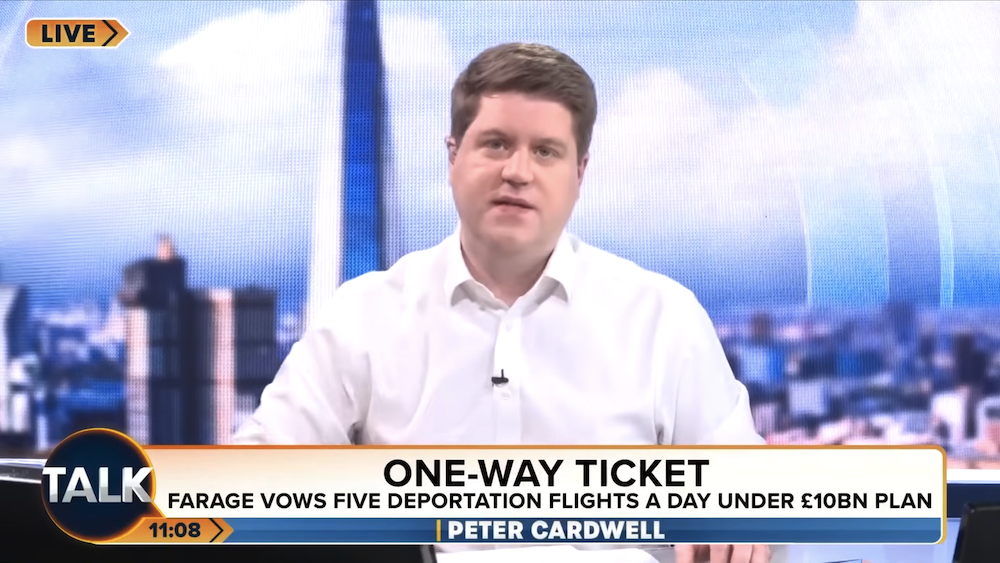Peter on Talk discussing Nigel Farage on five deportation flights a day